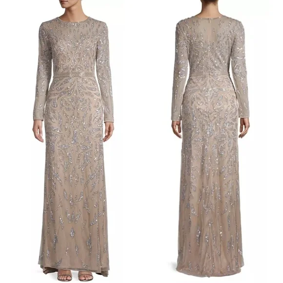 NEW Mac Duggal Beaded Long Sleeve Evening Full Length Gown Sz. 12 - Picture 5 of 9